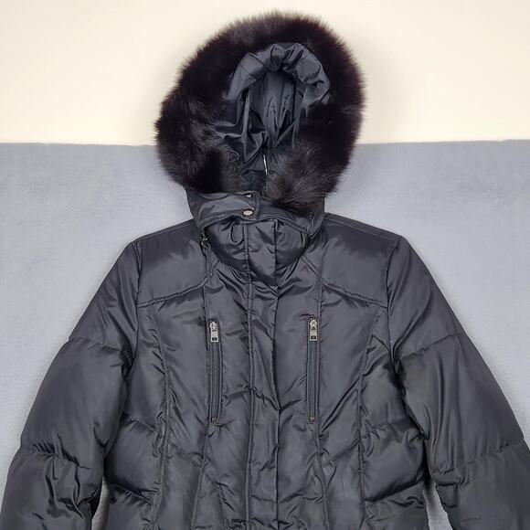 Marc New York Andrew Marc Coat Womens Medium Black Down Puffer Fur Hood Parka - Picture 5 of 16
